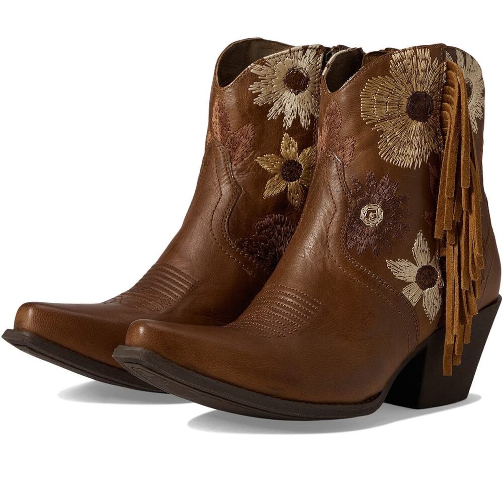 Ariat Womens Florence Western Ankle Bootie Tangled Tan Size 7.5 B Gently Used